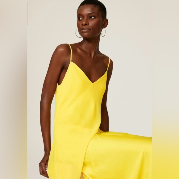 Saunders Collection Lara Yellow Maxi Length Spaghetti Strap Slip Dress Size 12 - Picture 4 of 10